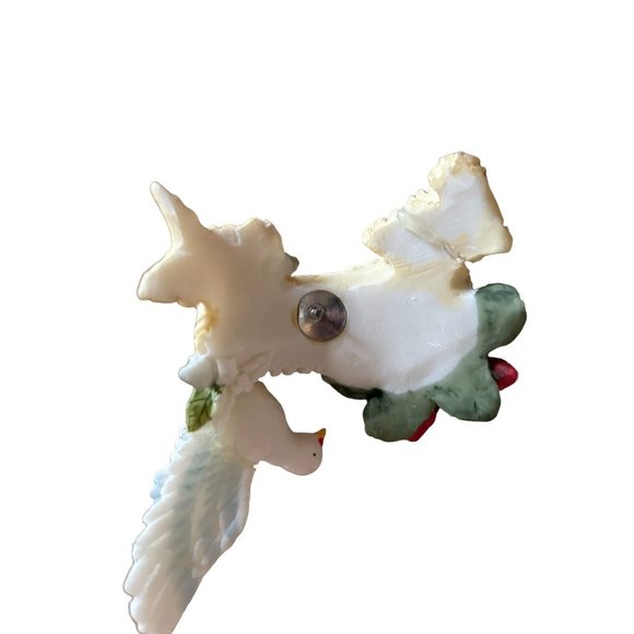 Vintage Poinsettia Floral Pillar Candle Holder w/Seasons Greetings add-on Dove** - Picture 3 of 14